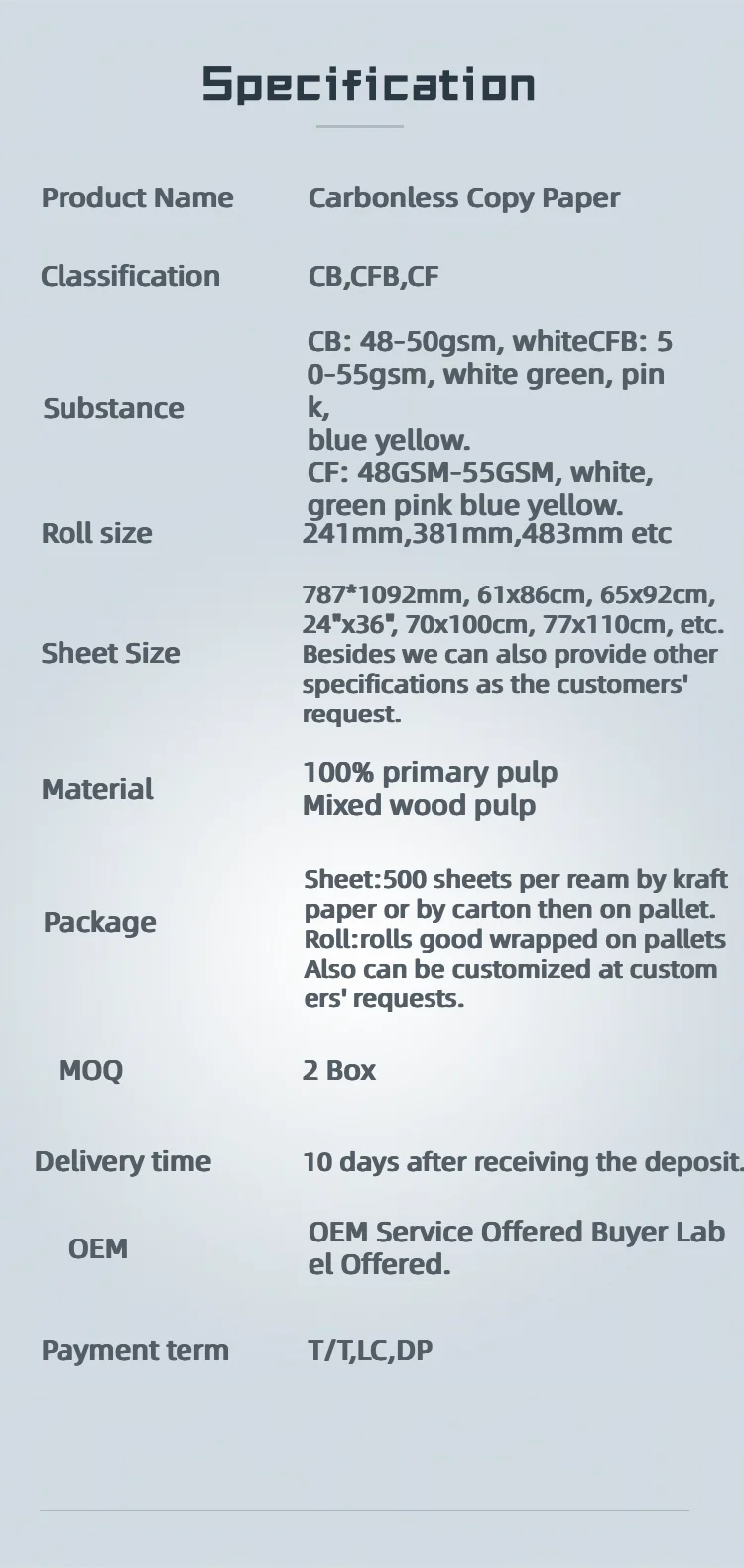 Invoice Continuous Carbonless Computer Copy Paper 2 Plys Ncr Printing