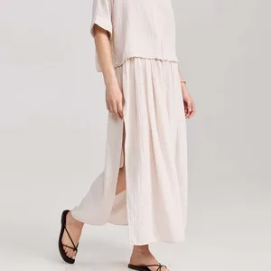 Clothing Manufacturers Custom Spring Summer Autumn Casual Elastic High Waist Ruched Linen Skirt