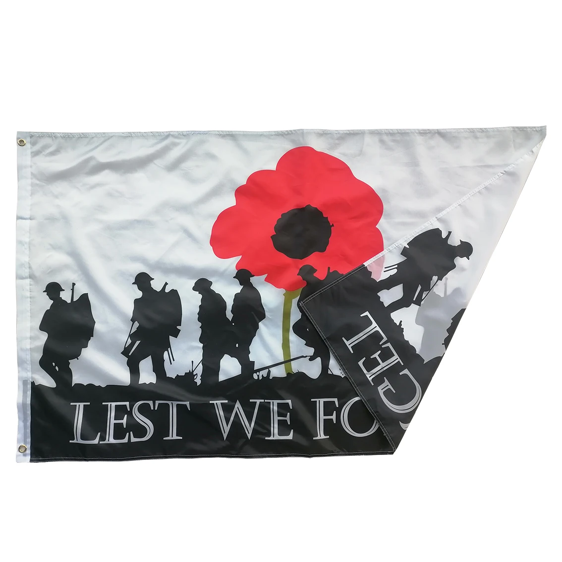 Bandiera 'Lest We Forget' Con Papavero Rosso - 2,4 X 1,5 M, Tessuto Resistente Alle Intemperie - 3