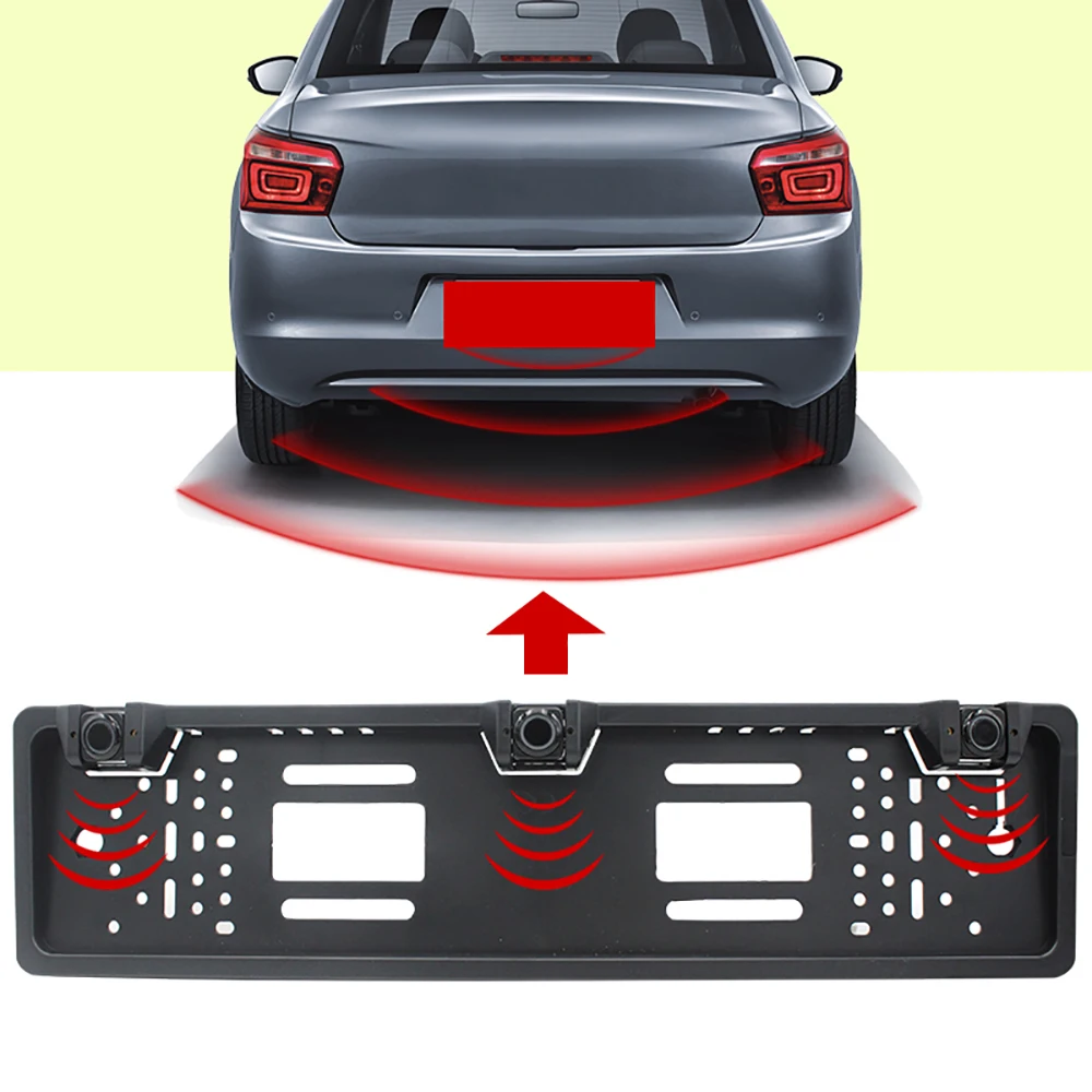 Car Parking Sensor Kit Auto Reversing Radar European License Plate Camera Front Back Electromagnetic Monitor System 3 Sensors
