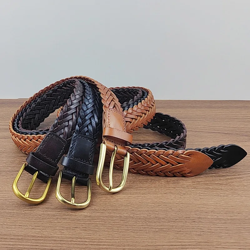 Genuine Leather Braided Belt Mens Leather Dress Belt Mens Genuine - Main Image
