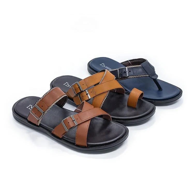 Модные высококачественные мужские пляжные тапочки из ПУ кожи, плоские тапочки