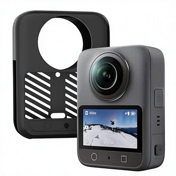 Rojeuinn for Osmo 360 2025 Silicone Protective Case + 3 9H Lens Protectors Dustproof Anti-drop Black detail image