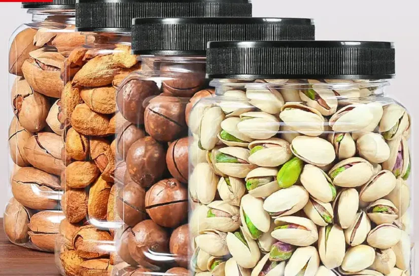 2500 мл 2.5LB пластиковые банки для гаек большой площади Pinch ручки ореховая смесь/миндальный банки