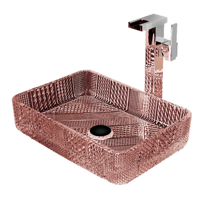 Rectangle countertop glass vessel sink bathroom wash basin