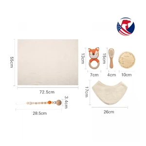 Autumn Casual New Born Baby Gift Set Teethers Rattles Cards Souvenir Cotton Blanket Milestone Wooden Toy Shower Box-for Newborns