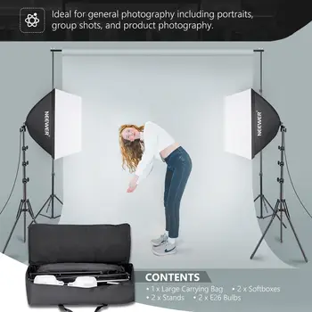 Photography 60CM Softbox Kit 5700K LED Lighting Bulbs Photo Studio Equipment NEEWER 700W Equivalent Softbox Lighting Kit detail image