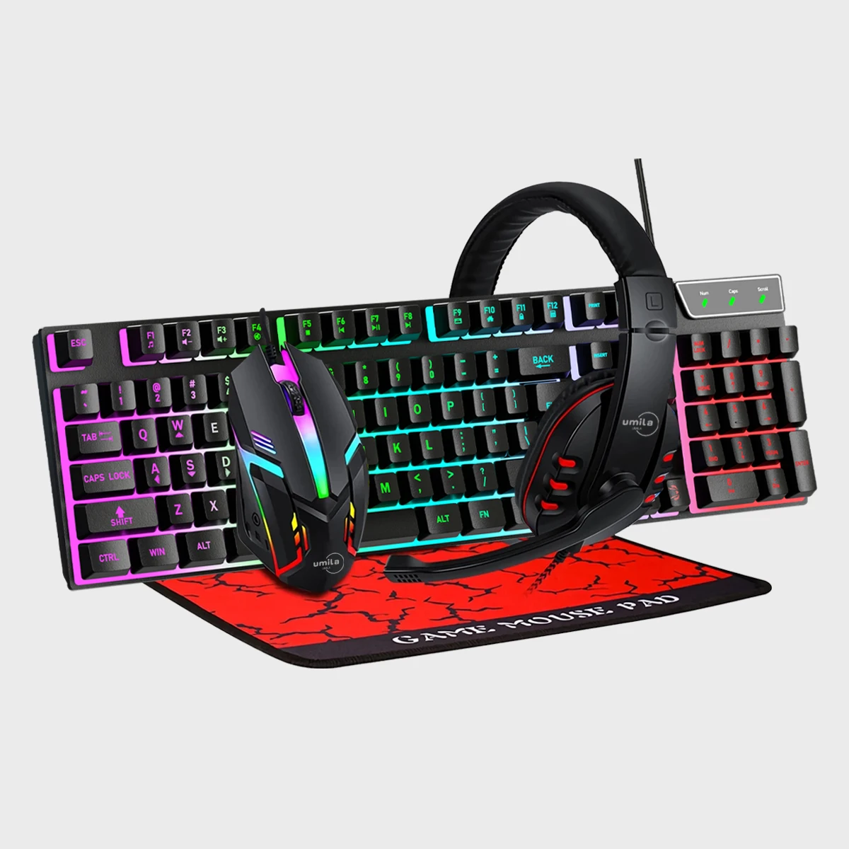 Gamers Combo Set Rainbow Backlit Wired Gaming Four-piece 4 In 1 ...