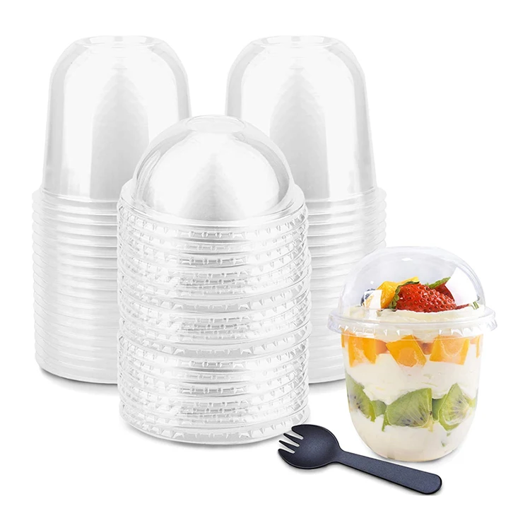 Clear Cheese Ice Cream Fruit Container PET Clear Mini Disposable Plastic Dessert Cups With Lid