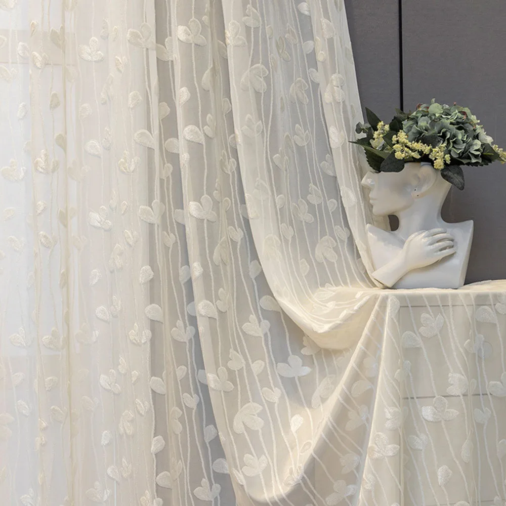White Brief Contemporary Entry Lux Cotton Outdoor Living Room Canteen Balcony Lace Jacquard Weave Window Gauze Curtain