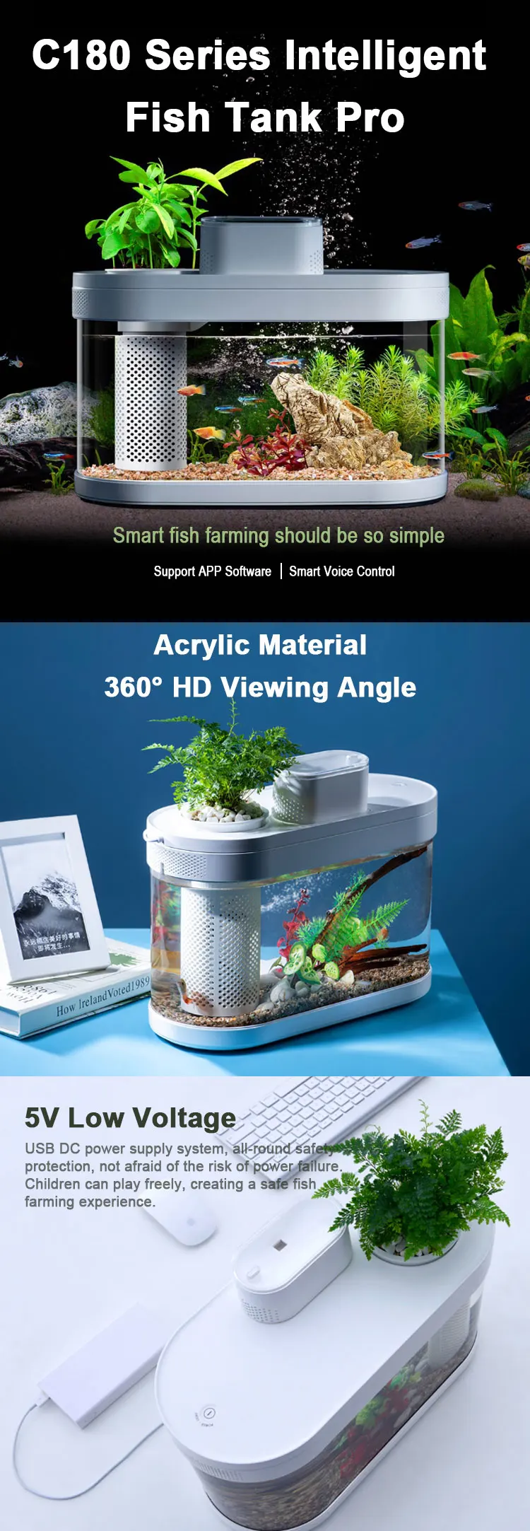 Fish Tank Fish Farming Tank Aquarium Smart Amphibious Eco Desktop