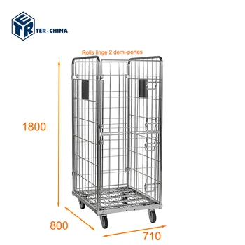 Medium Duty 710x800xH1800 Metal Roll Cage Trolleys for Laundry Cart with Wheels Cargo & Storage Equipment for Laundry