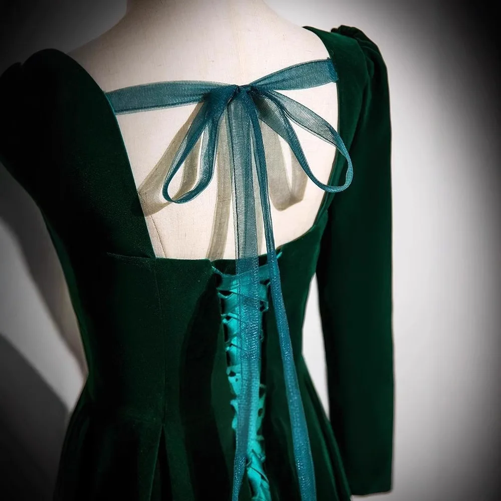 green velvet dress with bows Chartreuse Velvet Bell Sleeve Dress L