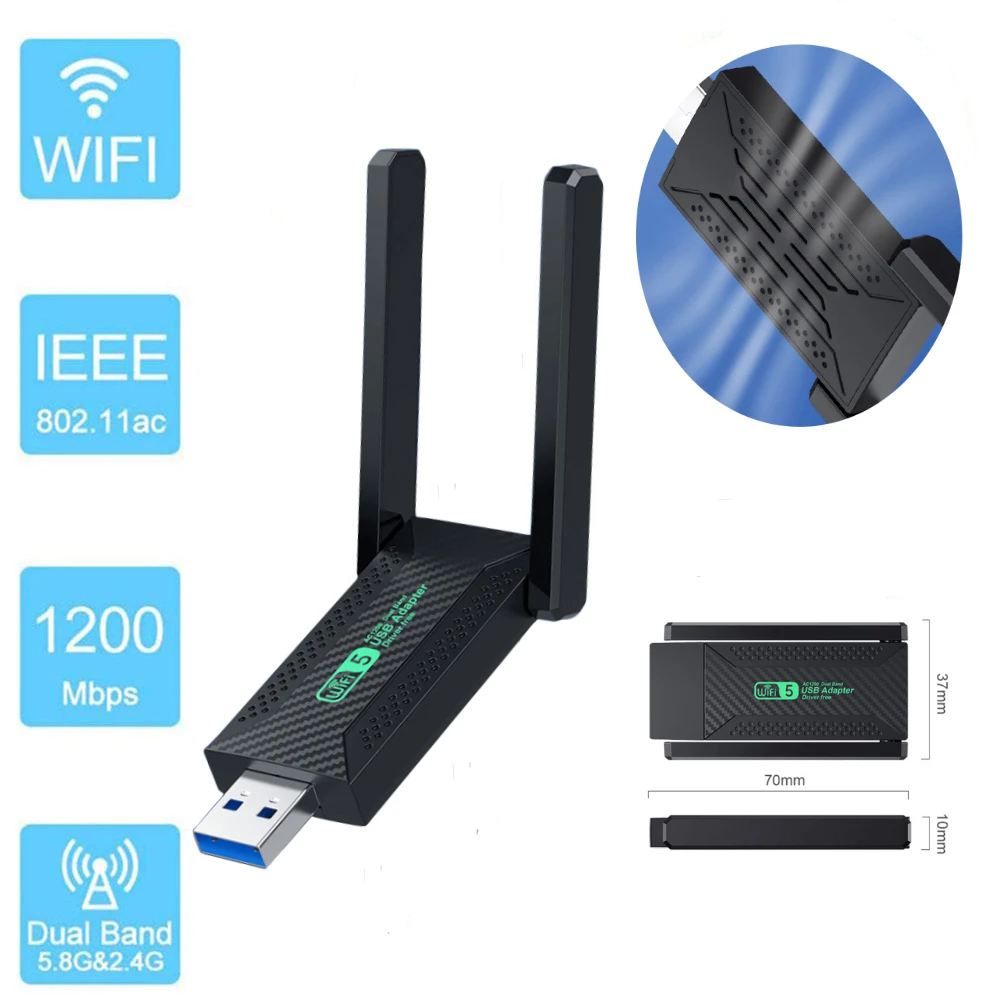 Двухдиапазонный Wi-Fi 5 usb адаптер 1200 Мбит/с драйвер бесплатно 3 0 гигабитный двухдиапазонный 2 4 ГГц и 8 беспроводной ключ для ПК