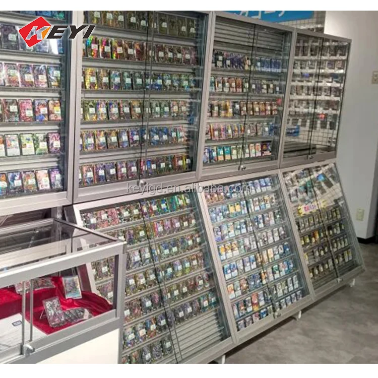 Custom PSAs Cards Display Case Acrylic Rails Removable with Lockable Door Baseball Cards TCG Various Cards Display Frame Stand
