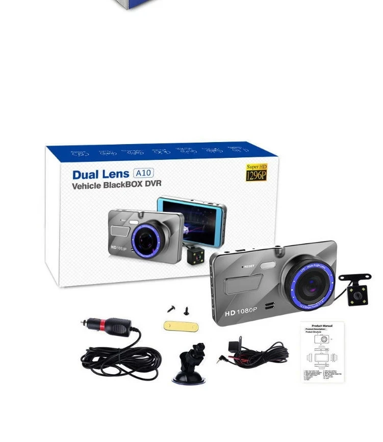 Driving Recorder 4 Inch Touch Screen Dual Lens Car Camera DVR Front and Rear Dual Lens HD 1080P Driving Recorder