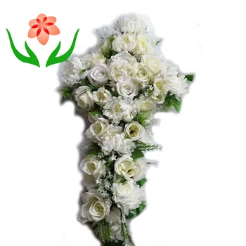 Wholesale Coffin Decorative Graveyard Condolence Flowers Artificial Cheap White Funeral Flower Wreath For Sale