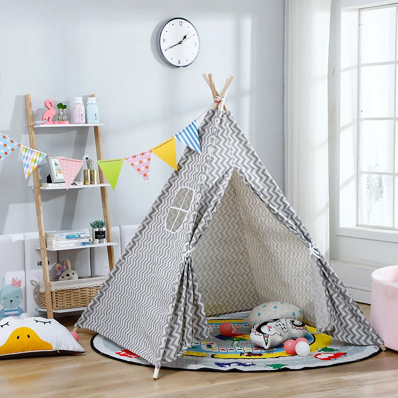 Luxury Large Canvas Teepee Tent with Lace Window Indian Play Tipi Tent House Children Tipi Tee Pee Toy Tent for Kids details