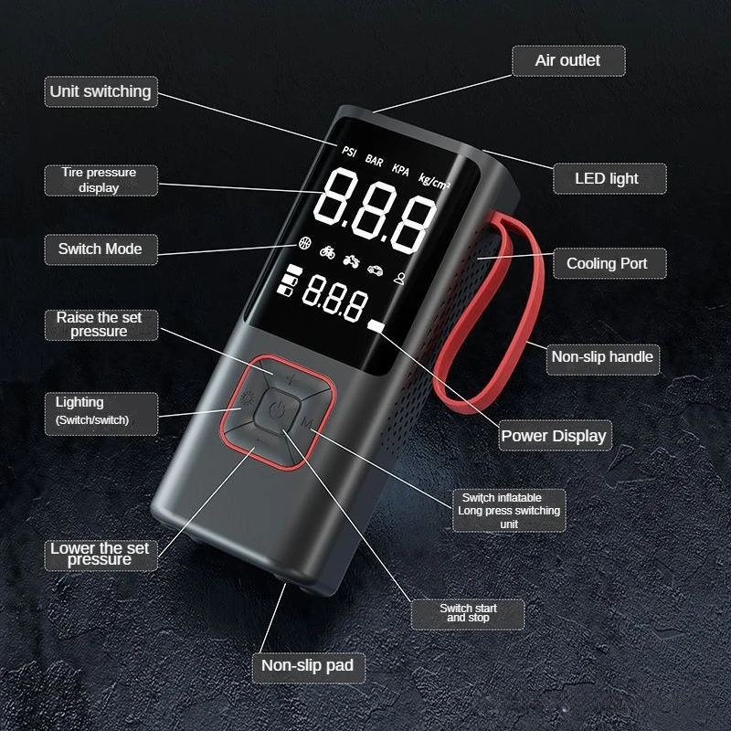 LOGO Customize Dual Power Air Compressor 150 PSI 6000mAh Rechargeable Car Tire Inflator Wireless Portable Air Pump for Car Bike