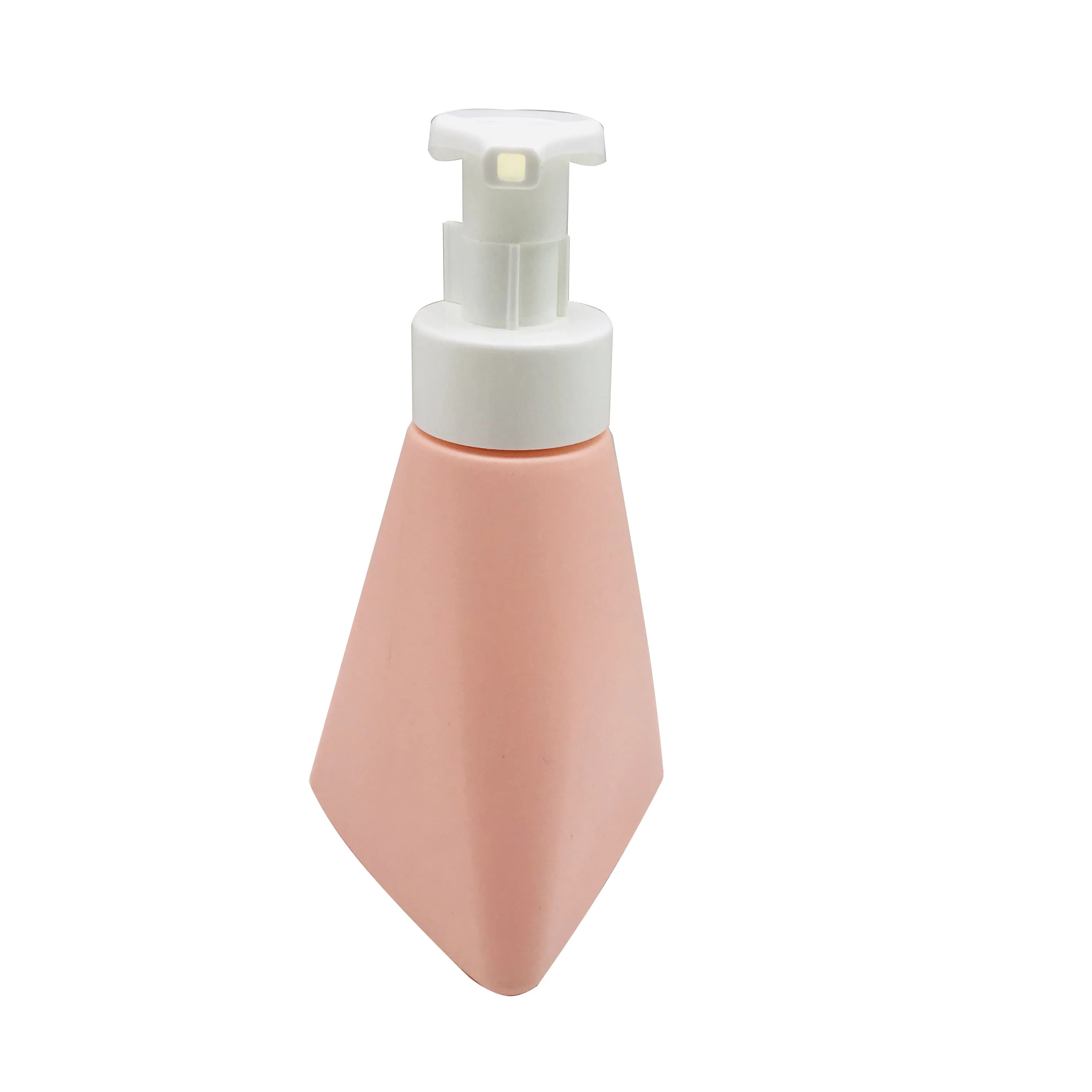 Botella de plástico HDPE de forma única de color rosa con bomba de loción, champú, gel de ducha, acondicionador y recipiente