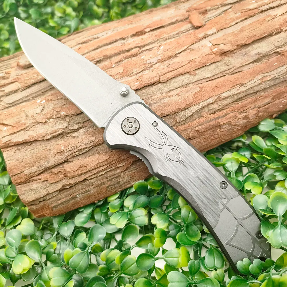 Aluminum Handle Spider Pattern Drop Point Fixed Blade Hunting Survival Tactical Knife