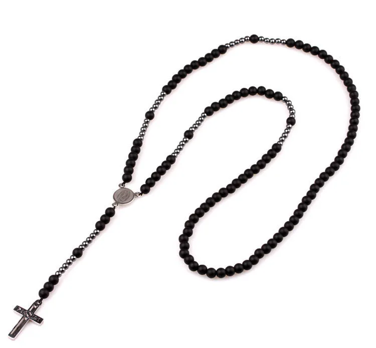 Stainless Steel Cross And Matte Onxy 