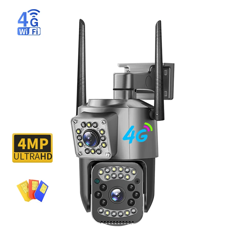4g Sim Card Ptz Lte Security Cctv Camera 4mp Hd Outdoor Waterproof and  Lightning Protection Ir Night Vision Ip Network Camera