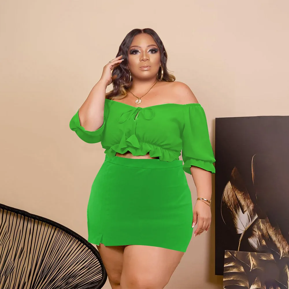 BR2406 Women's Solid Color Sexy Off-shoulder Skirt Two-piece Suit