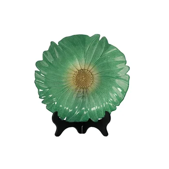Green Glass Flower Shaped Dinner Plate Decorative Tableware for Home Restaurant Kitchen Serving Plate
