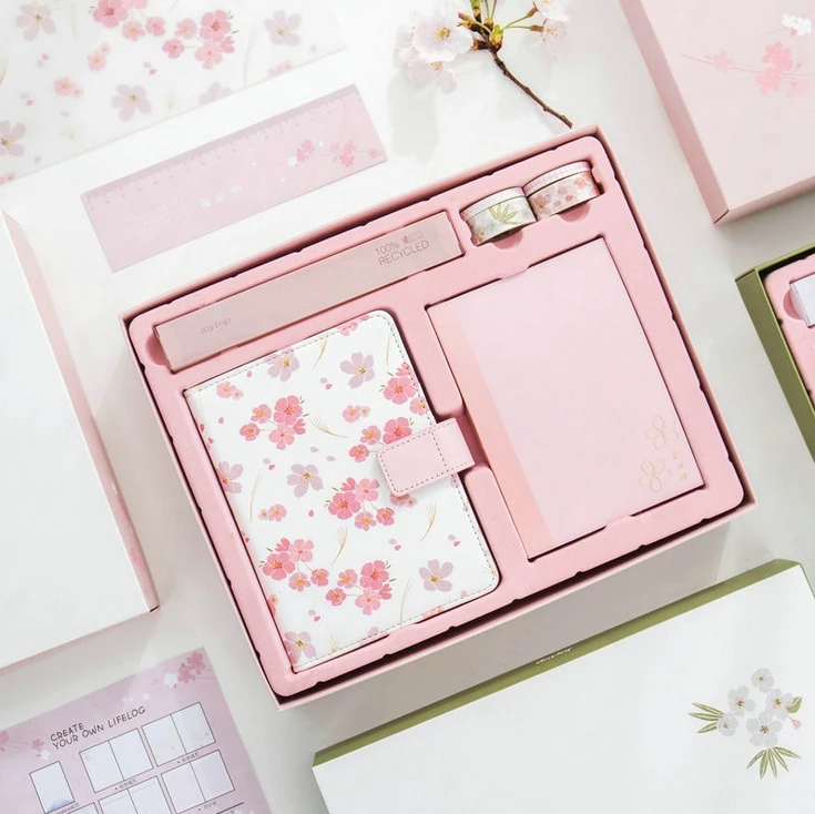 Sakura PU A5 Notebook Set Notepad Gift Box Diary Stationery Set
