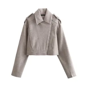 Cross-border Women's New Elegant Casual Vintage Solid Autumn/Winter Woven Blazer Jacket with Custom Logo Polyester Fabric