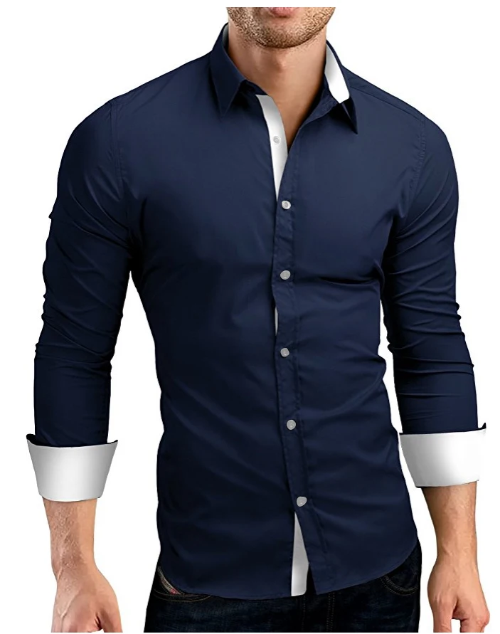 Camisa de manga larga para hombre, ropa negra ajustada, de marca