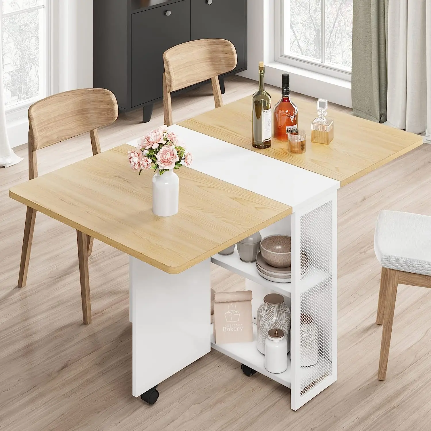 Multifunktionsmöbel,Abnehmbarer Platzsparender Klapptisch,Küchentisch,Esstisch Mit Schrank Und Schubladen