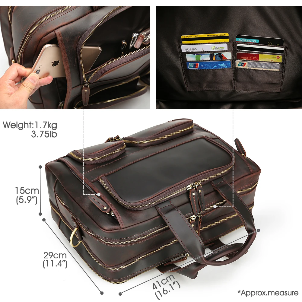 Wholesale Factory Supply Customize Design Vintage Crazy Horse Leather Laptop Genuine Leather Messenger Laptop Briefcase for Men