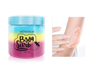 Custom Private Label logo Organic Vegan Whitening Skincare Rainbow Clear Fruit Wholesale Salt Strawberry Body Scrub Manufacturer