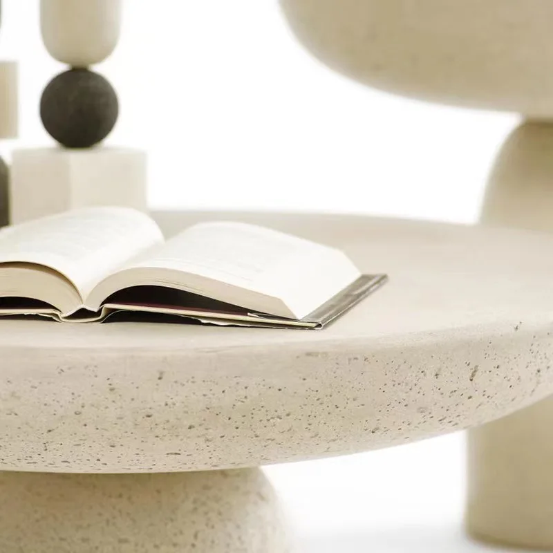 Nordic Designer Style Modern Round Concrete Side Table Domed Sculptural Base Smooth Circular Top Round Cement Coffee Table