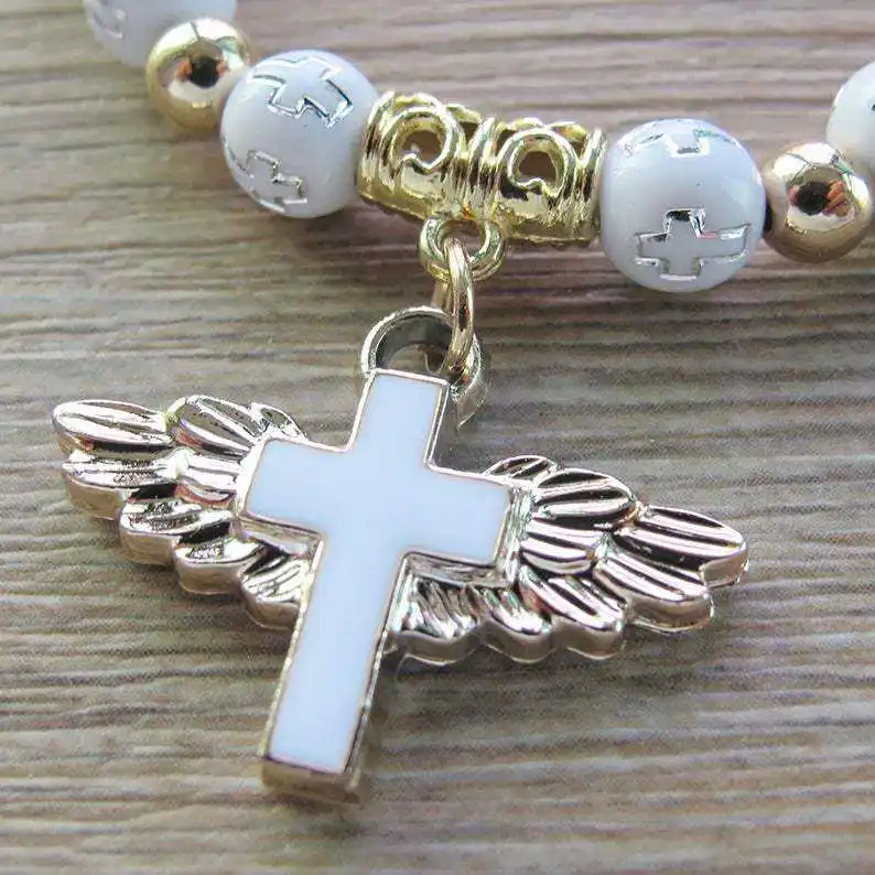 Angel Wing Cross Bracelet Baptism Party Favor for Kids the First