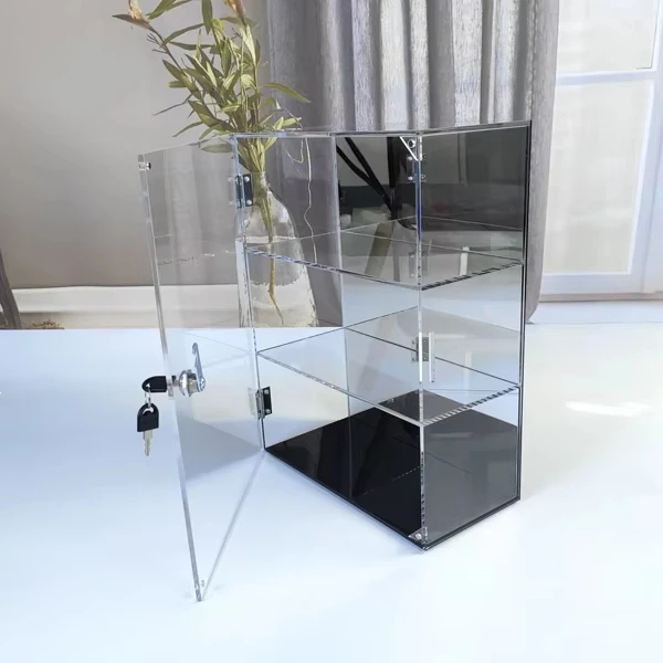 3-Tier Transparent Showcase Display With Mirror Back Jewelry Cabinet With Lock Acrylic Display Case With Megnetic Door