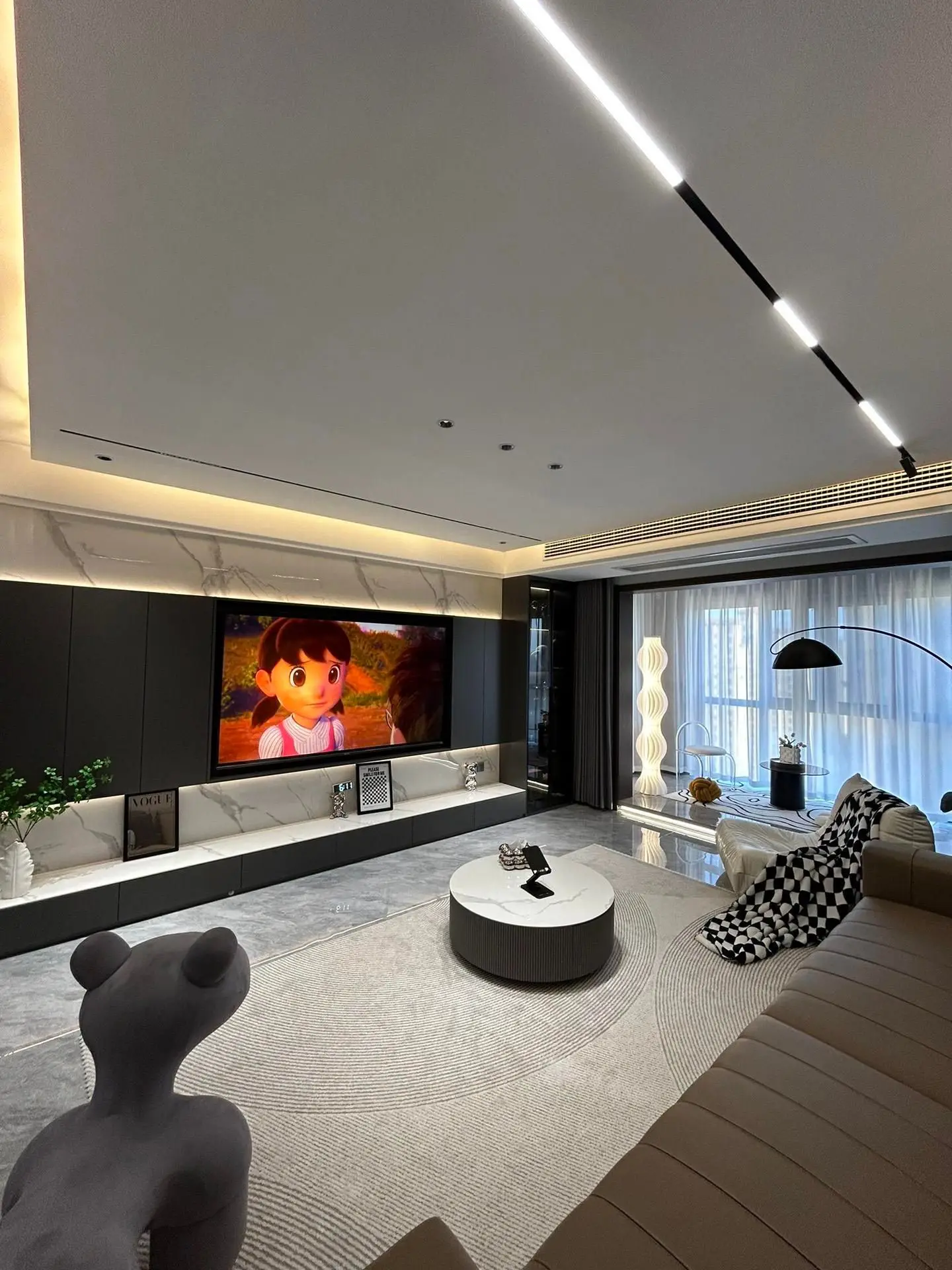 Modern Design Whole Wall Mounted TV Unit Stands Living Room Furniture Black TV Cabinets