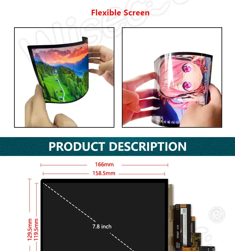 7.8 Inch Flexible Touch Screen Display Lcd Amoled Module Thin Bendable