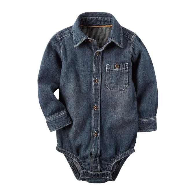 Джинсовая ткань с длинным рукавом для новорожденных одежда малышей детский комбинезон