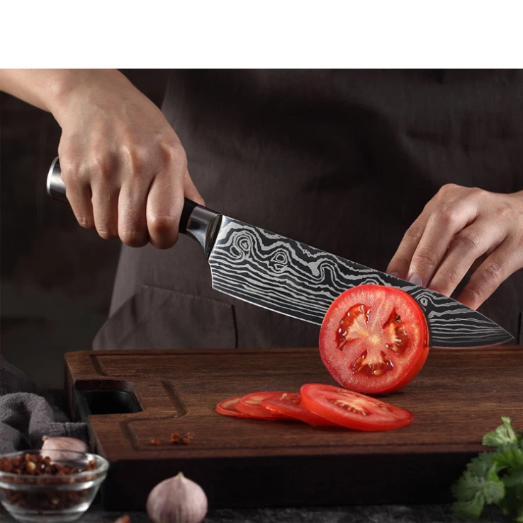 7Cr17Mov chef knife 8 inch damascus laser steel japanese kitchen knife