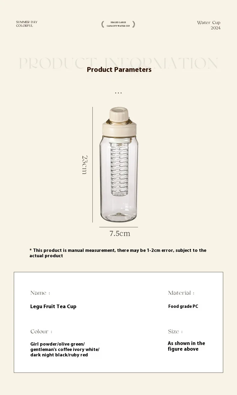 750ml Portable Clear Plastic Water Bottle with Filter for Outdoor Travel Gym Sports Cycling Camping