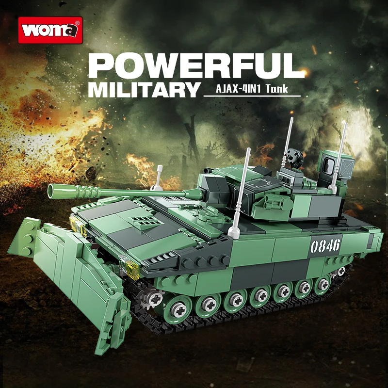 WOMA TOYS Kids Intellectual Educational WW2 AJAX Armoured Car Vehicle Soldiers 1 in 4 Toy Model Hobby Building Blocks Brick Set