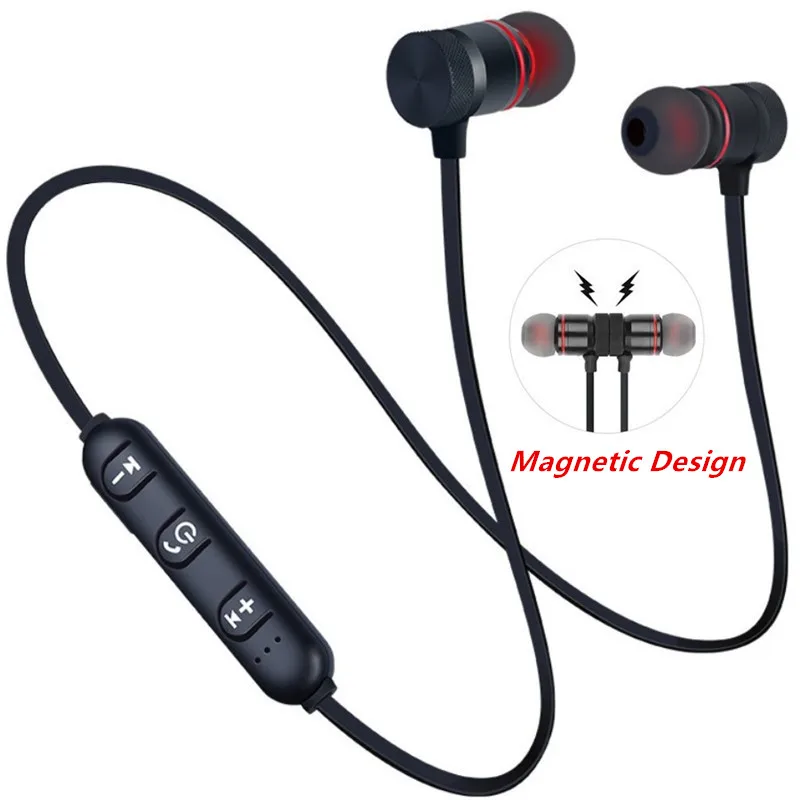 Wireless neckband magnetic sports BT4.1 stereo earbuds music metal headphones for all phones