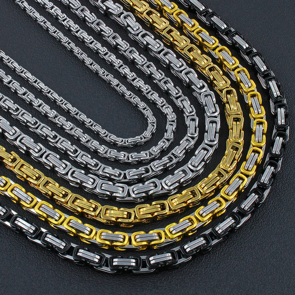 6MM Hip Hop Non Tarnish 18k Gold Plated Stainless Steel Byzantine Chain  Necklace for Men