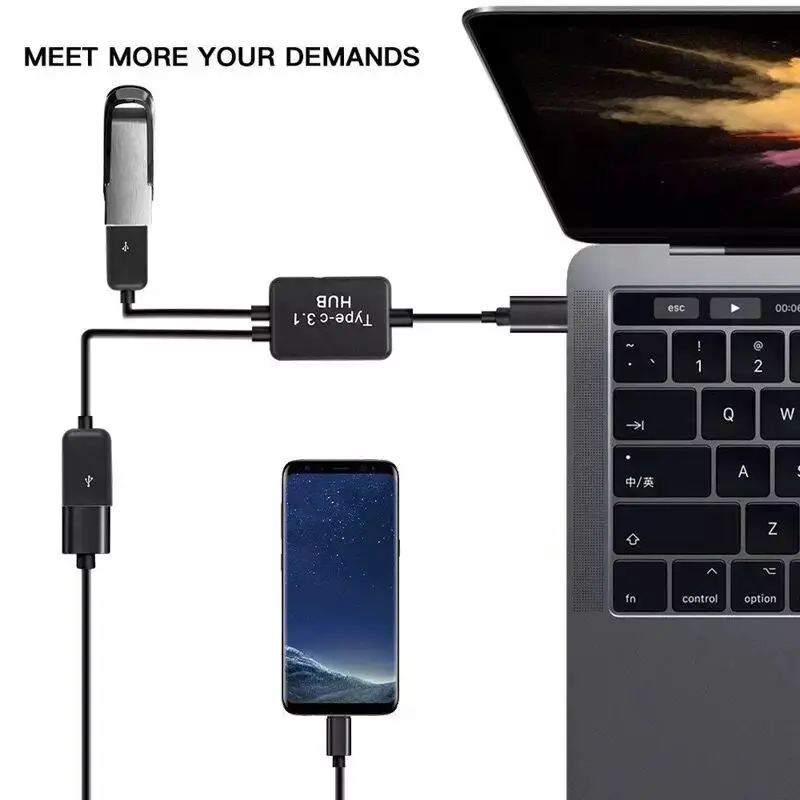 Type C Otg Usb 3.1 Male to Dual 2.0 Female Otg Charge 2 Port Hub Cable Y Splitter