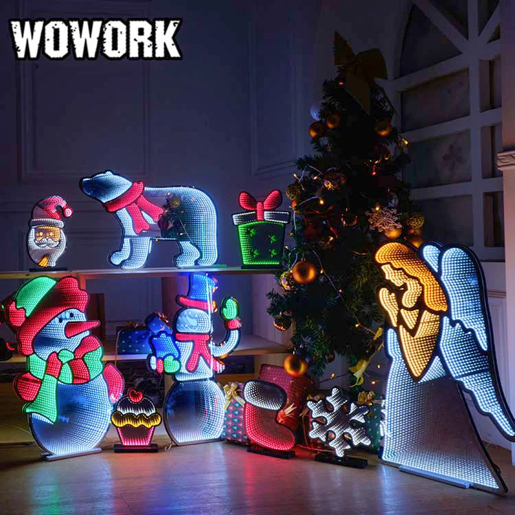 クリスマス提灯 2025 WOWORK Mini Indoor Neon Infinity Mirror Santa Claus Lights
