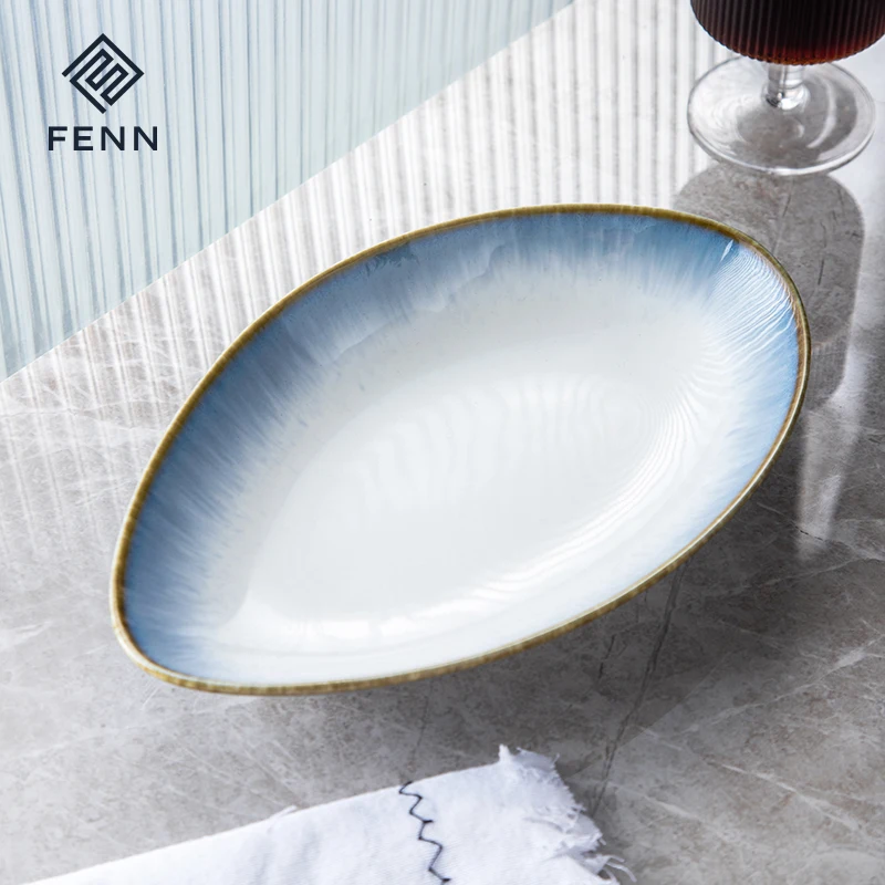 FENN High quality creative glazed ceramic hotel restaurant plate set irregular shape nordic stoneware plate