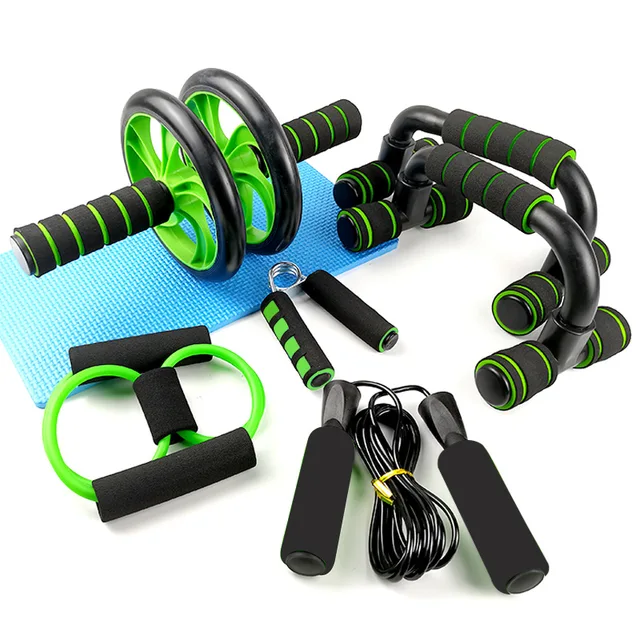 Top Quality Home AB Wheel Roller Push up Stand Jump Rope Hand Grip and Resistance Band Gym Fitness Set